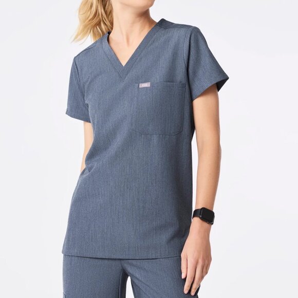 Figs Tops - NWT Figs Catarina One-Pocket Top - Heather Denim,  Scrub - Size XXS